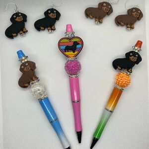 Colorful Dachshund Pens and Earrings Set